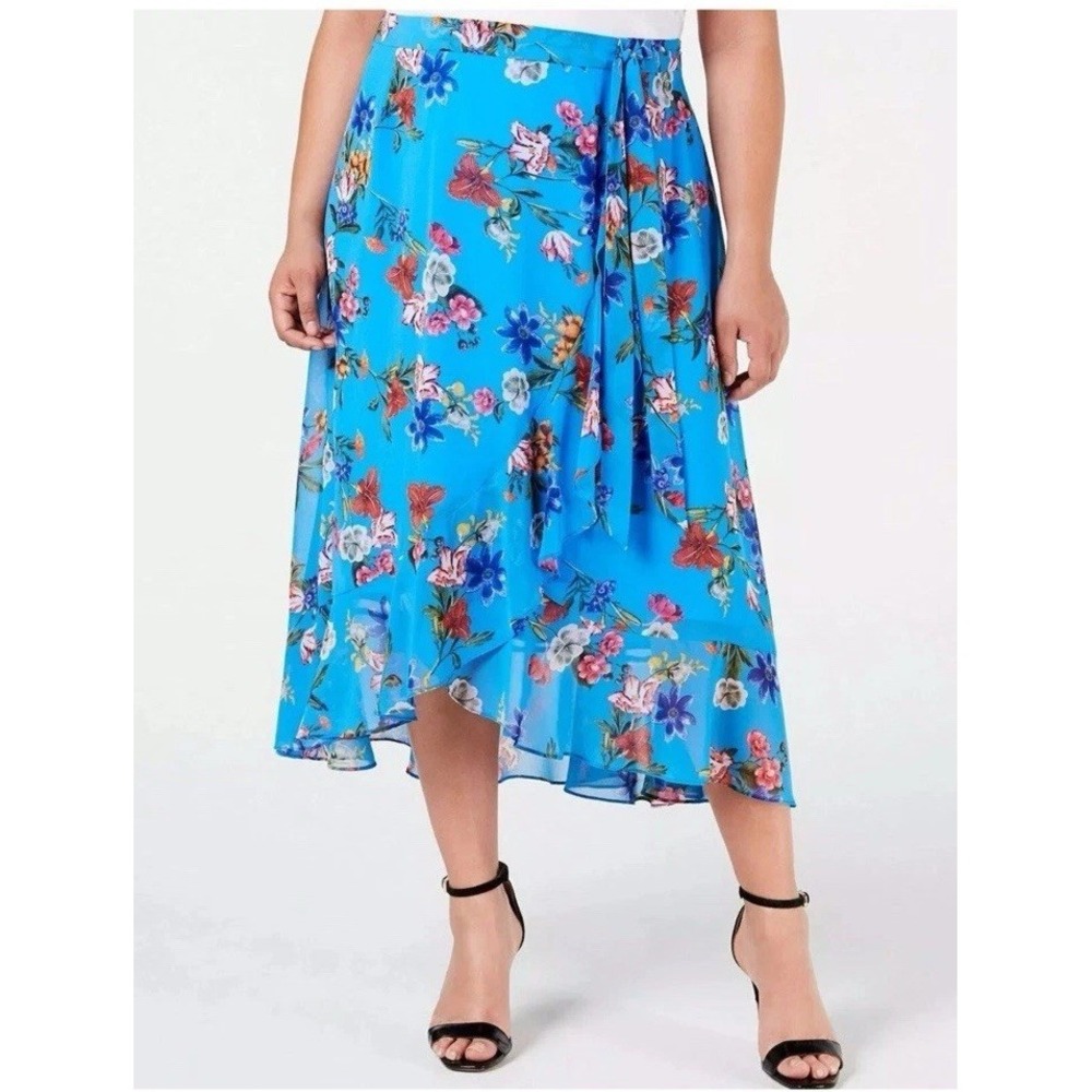 Calvin Klein Women's Midi Shirt Floral Ocean Blue Wrap NWT $99